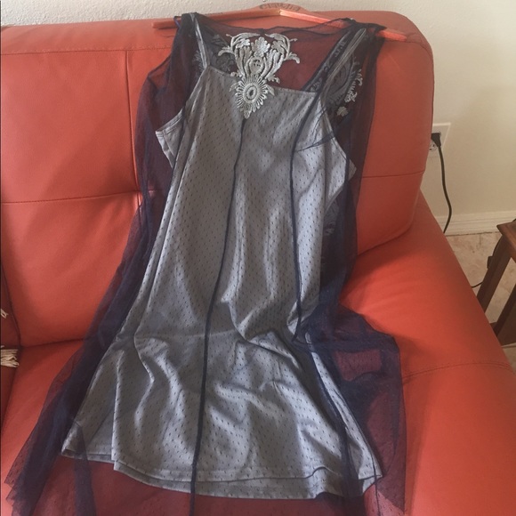 Sheer blue dress with gray lining NWT - Picture 2 of 7